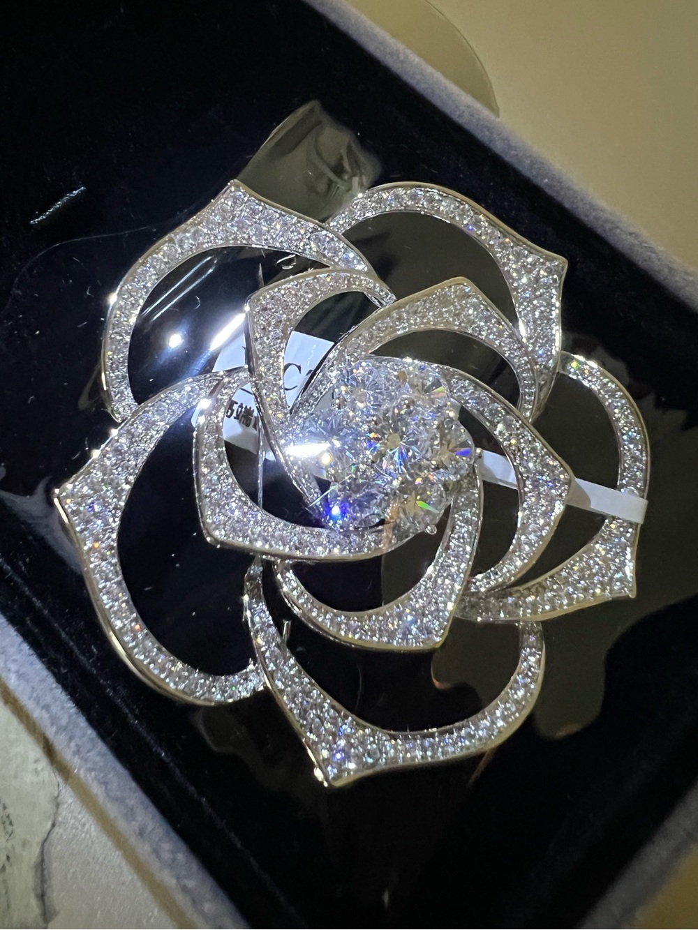 Silver-Tone Crystal Flower Brooch - Super sparkly!